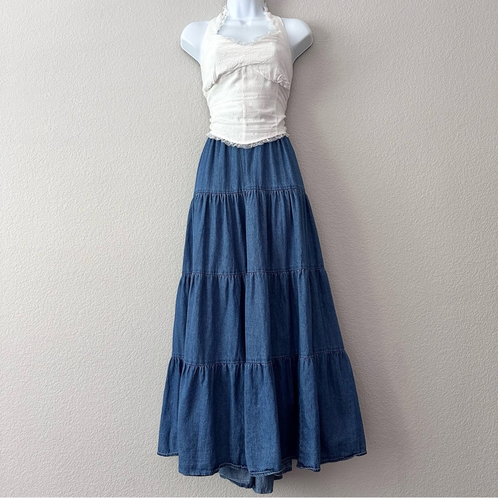 Vintage Cotton Denim Maxi Skirt - Picture 4 of 6